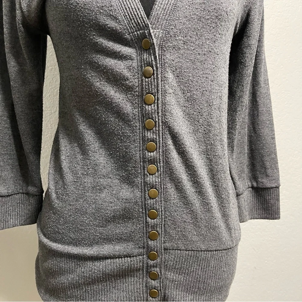 Zenana outfitters cardigan sweater heather grey color w brass-tone buttons LARGE